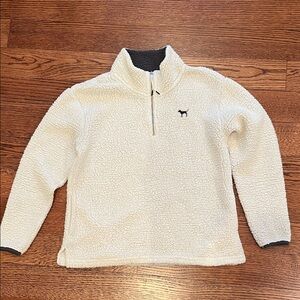 PINK Victoria's Secret Cream and Dark Grey Women Sherpa Pullover